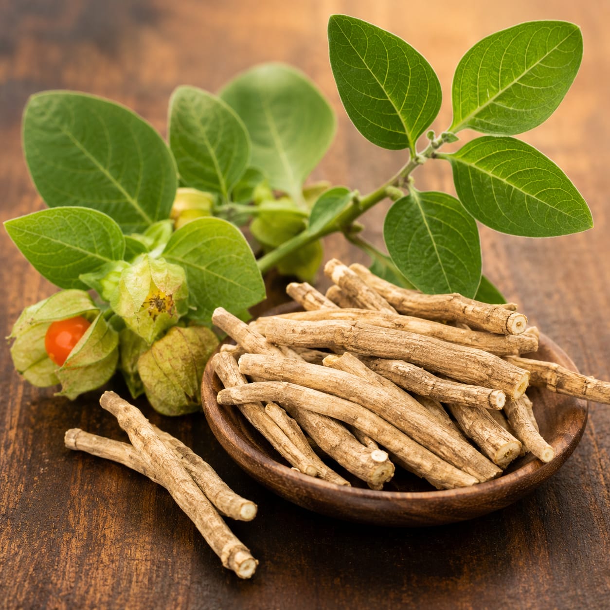 Ashwagandha roots and leaves